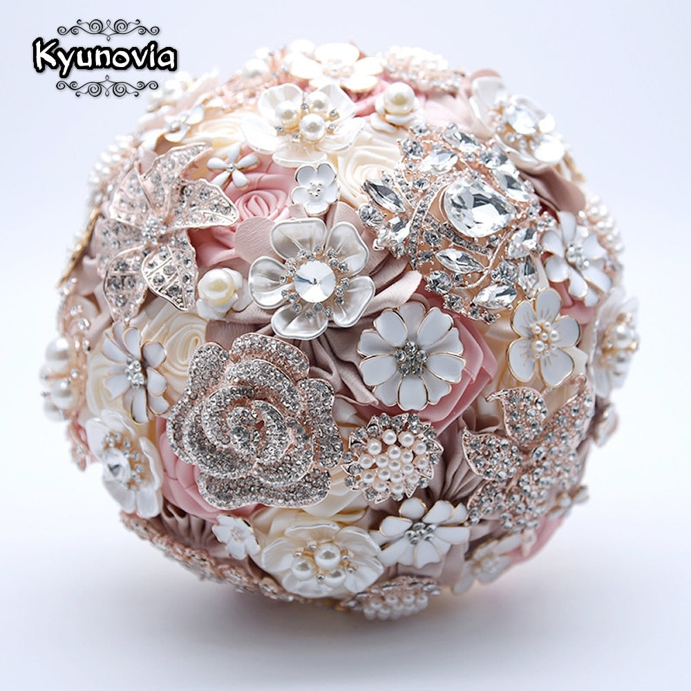 Elegant Silk Wedding Blush Pink Brooch Flower Bouquet