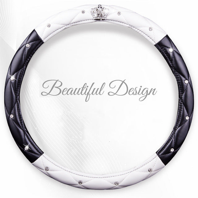 Leather Crown Car Steering Wheel Cover