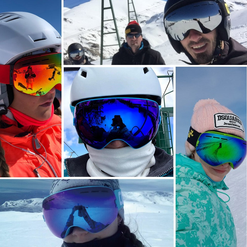 Mens Womens Ski Goggles 2 Layer Lens Anti-Fog UV400 Spherical Snowboard Glasses