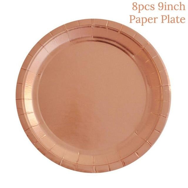 Rose Gold Disposable Tableware Cup Plate Straws Birthday Party Balloons
