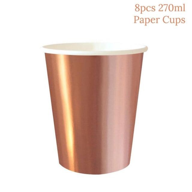 Rose Gold Disposable Tableware Cup Plate Straws Birthday Party Balloons