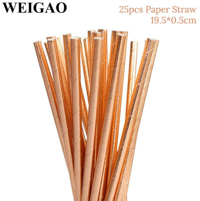 Rose Gold Disposable Tableware Cup Plate Straws Birthday Party Balloons