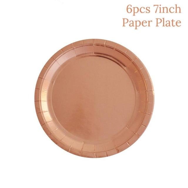 Rose Gold Disposable Tableware Cup Plate Straws Birthday Party Balloons