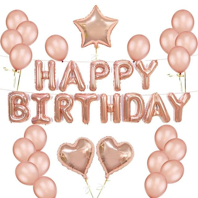 Rose Gold Disposable Tableware Cup Plate Straws Birthday Party Balloons