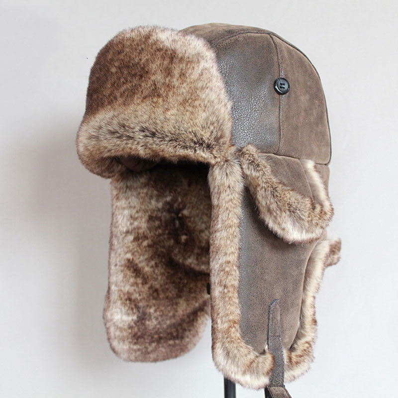 Winter Russian Trapper Hat Aviator Cap W/ Trooper Fur Earflaps