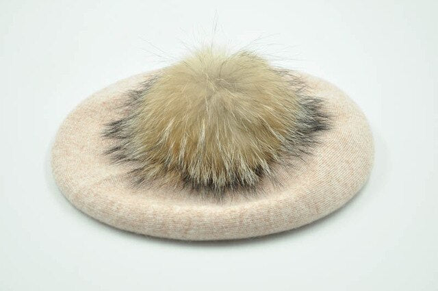 Winter Pompom Wool Cashmere Beret Hat