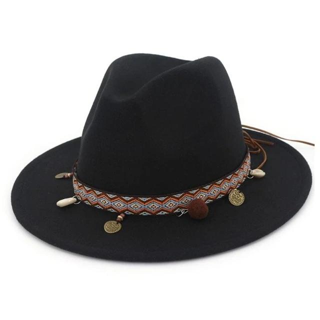 Womens Fedora Ethnic Style Hat Wide Brim Fashion