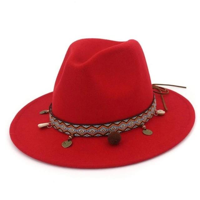 Womens Fedora Ethnic Style Hat Wide Brim Fashion