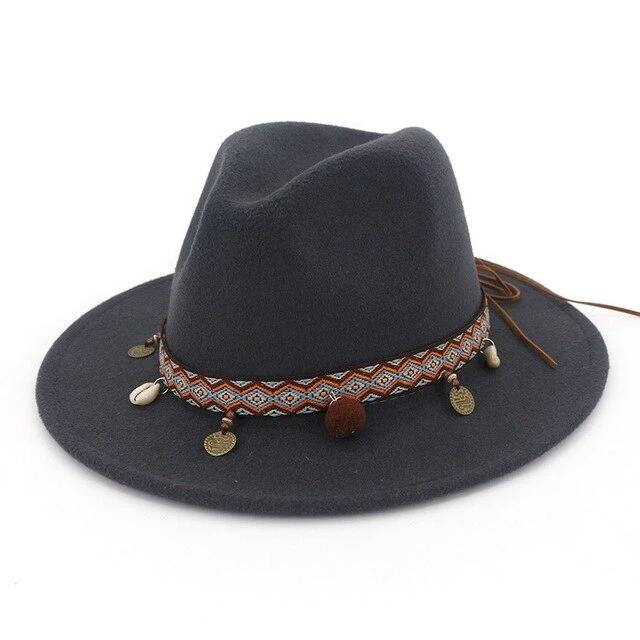 Womens Fedora Ethnic Style Hat Wide Brim Fashion