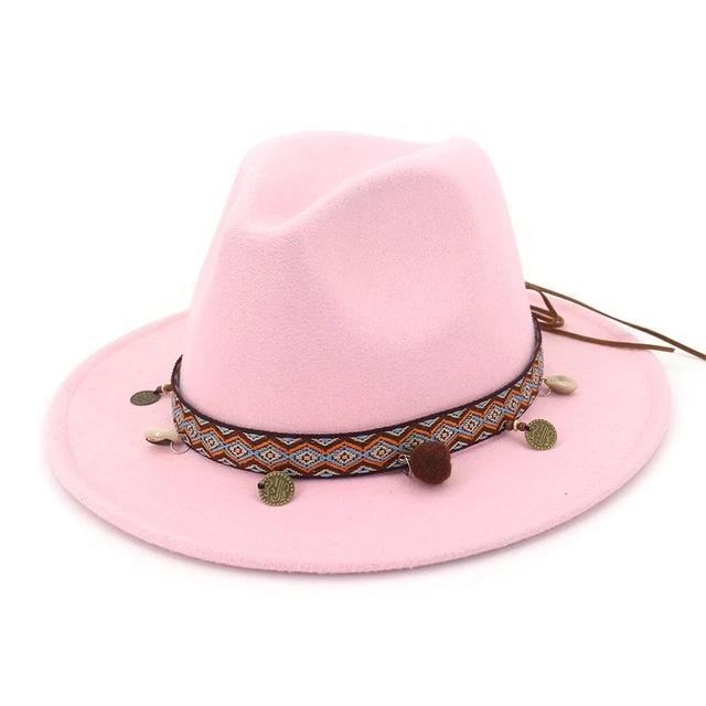 Womens Fedora Ethnic Style Hat Wide Brim Fashion