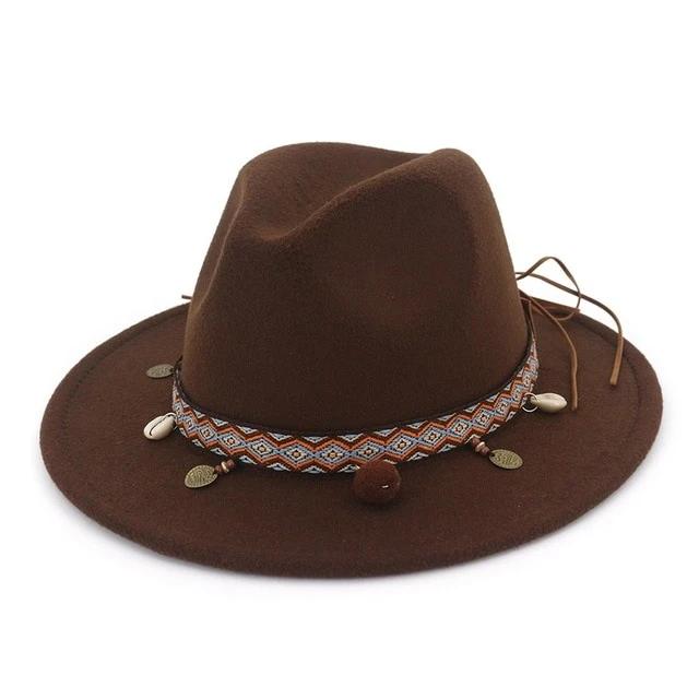 Womens Fedora Ethnic Style Hat Wide Brim Fashion