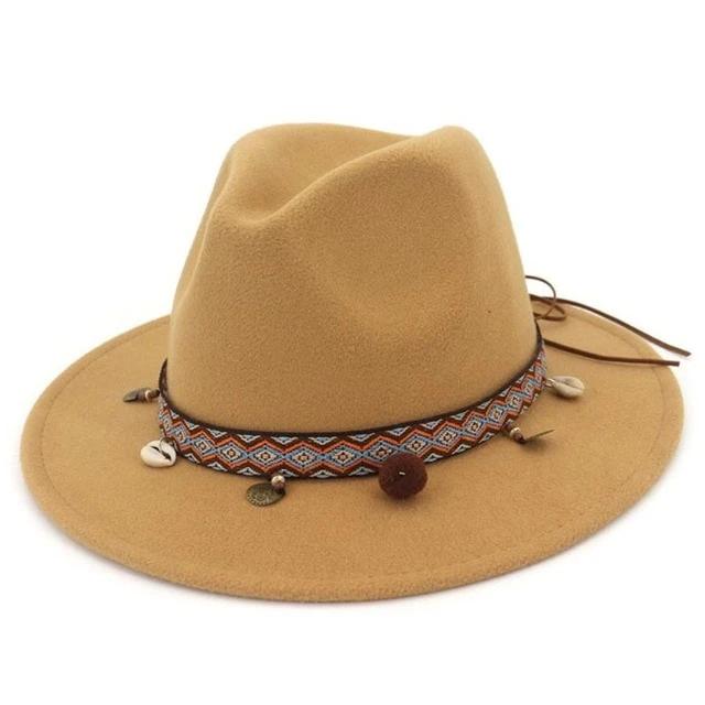Womens Fedora Ethnic Style Hat Wide Brim Fashion