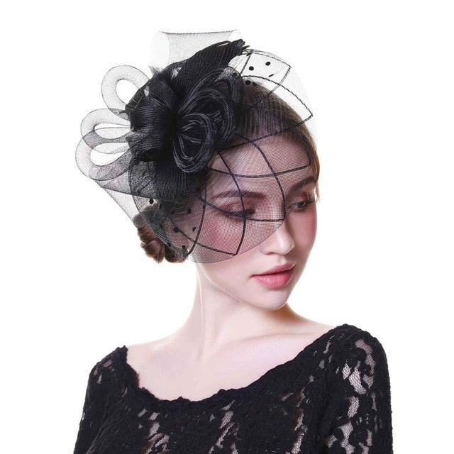 Outtop Fascinators Women Flower Mesh Hat Ribbons And Feathers Headwear