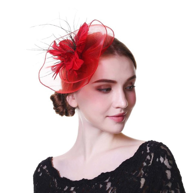 Outtop Fascinators Women Flower Mesh Hat Ribbons And Feathers Headwear