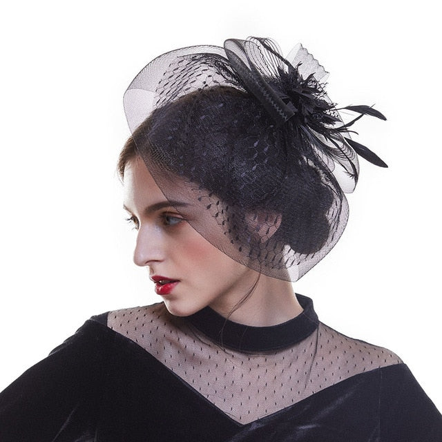 Outtop Fascinators Women Flower Mesh Hat Ribbons And Feathers Headwear
