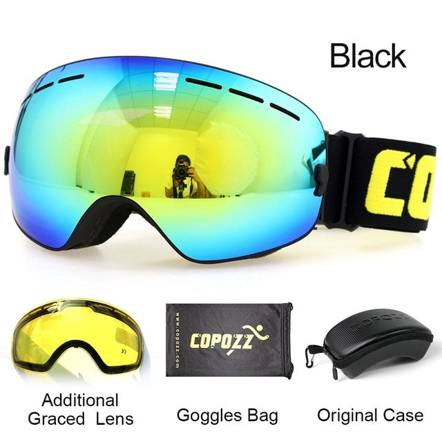 Mens Womens Ski Goggles 2 Layer Lens Anti-Fog UV400 Spherical Snowboard Glasses