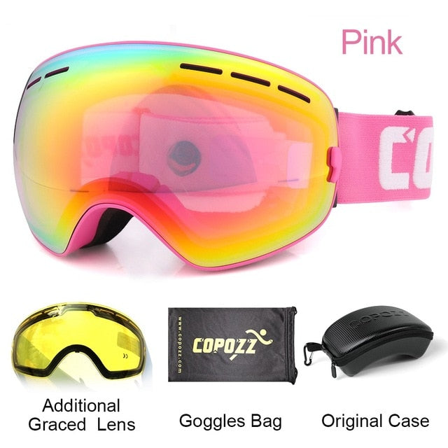 Mens Womens Ski Goggles 2 Layer Lens Anti-Fog UV400 Spherical Snowboard Glasses