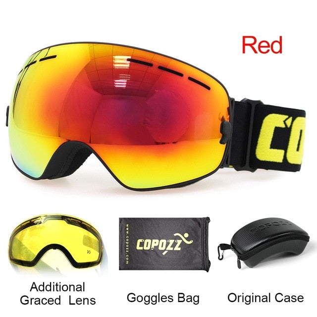 Mens Womens Ski Goggles 2 Layer Lens Anti-Fog UV400 Spherical Snowboard Glasses