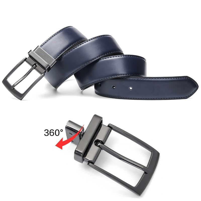 3 COLORS Luxury Fashion Mens Reversible Genuine Leather Belt Blue Brown