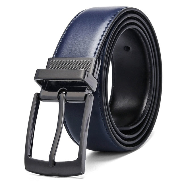 3 COLORS Luxury Fashion Mens Reversible Genuine Leather Belt Blue Brown