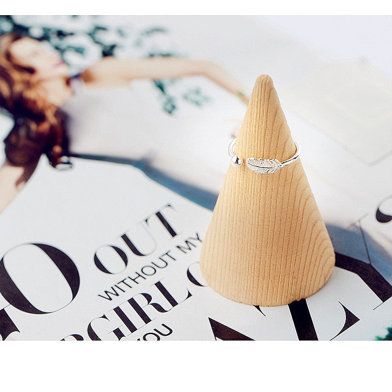 Ring 925 Sterling Silver Feather Adjustable Jewelry