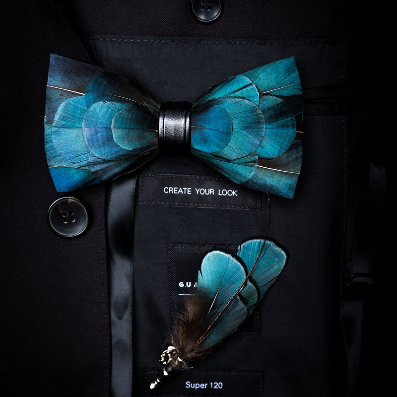 Natural Bird Feather Bowtie Gift Set
