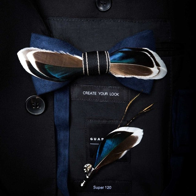 Natural Bird Feather Bowtie Gift Set