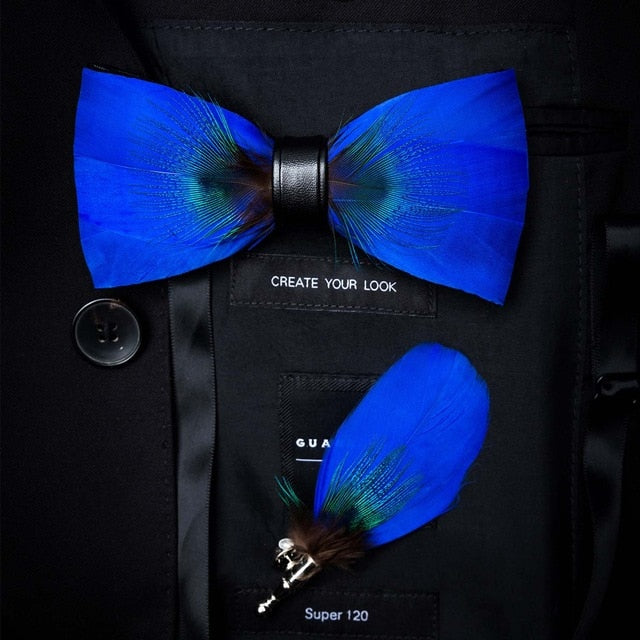 Natural Bird Feather Bowtie Gift Set