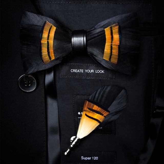 Natural Bird Feather Bowtie Gift Set