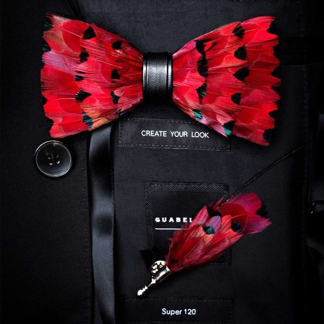 Natural Bird Feather Bowtie Gift Set