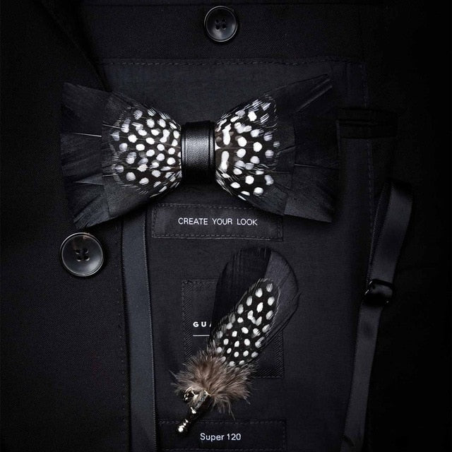 Natural Bird Feather Bowtie Gift Set