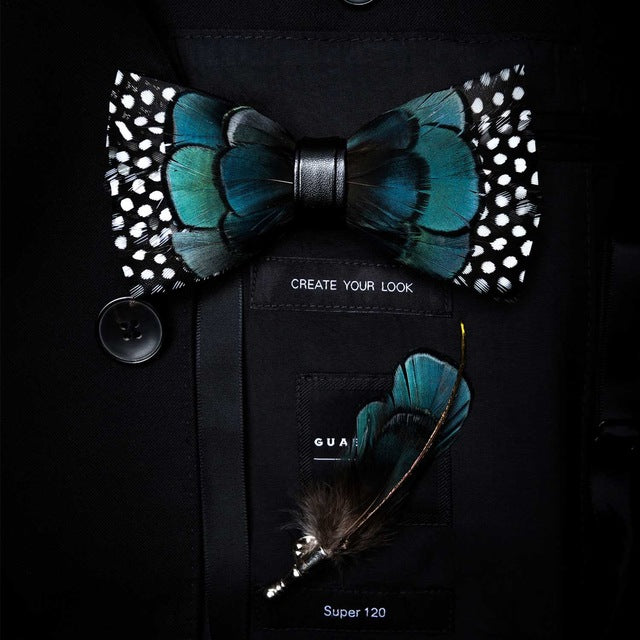 Natural Bird Feather Bowtie Gift Set