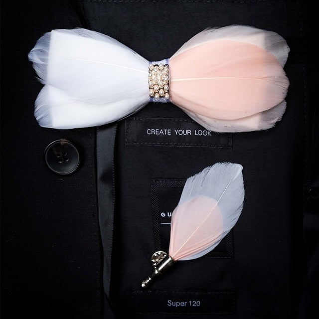 Natural Bird Feather Bowtie Gift Set