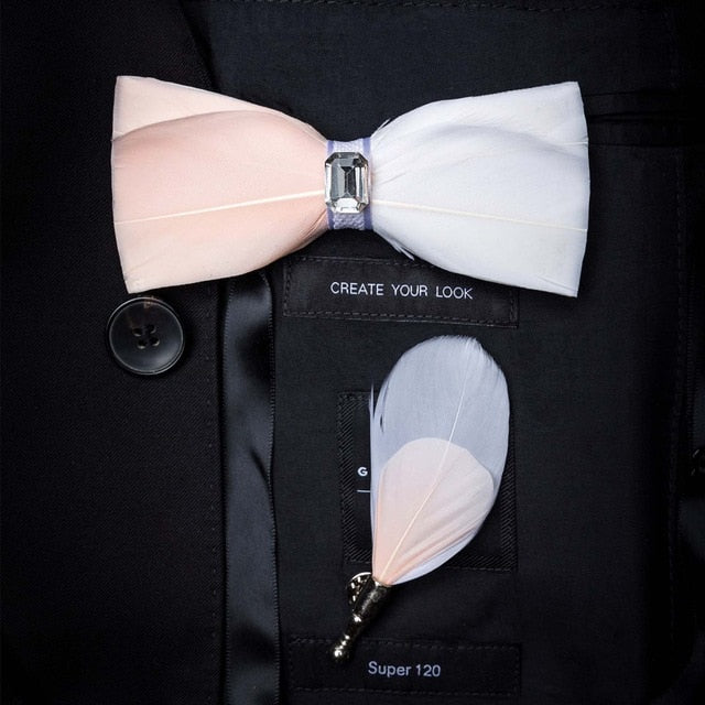 Natural Bird Feather Bowtie Gift Set