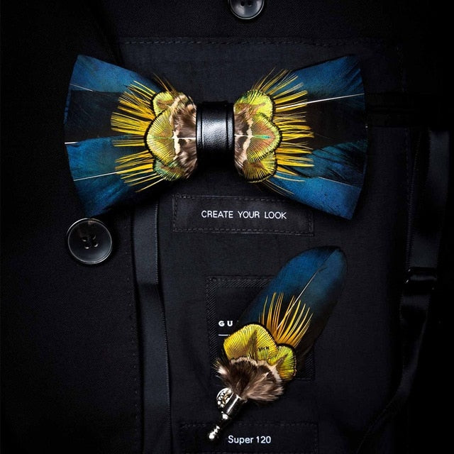 Natural Bird Feather Bowtie Gift Set
