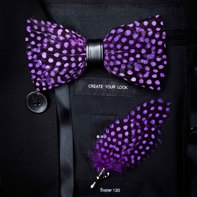 Natural Bird Feather Bowtie Gift Set