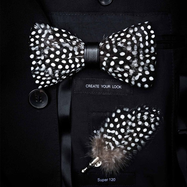 Natural Bird Feather Bowtie Gift Set