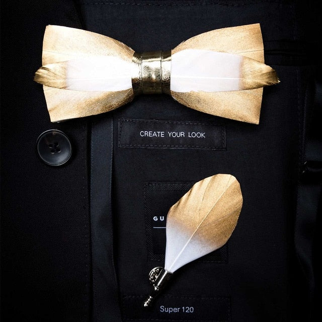 Natural Bird Feather Bowtie Gift Set