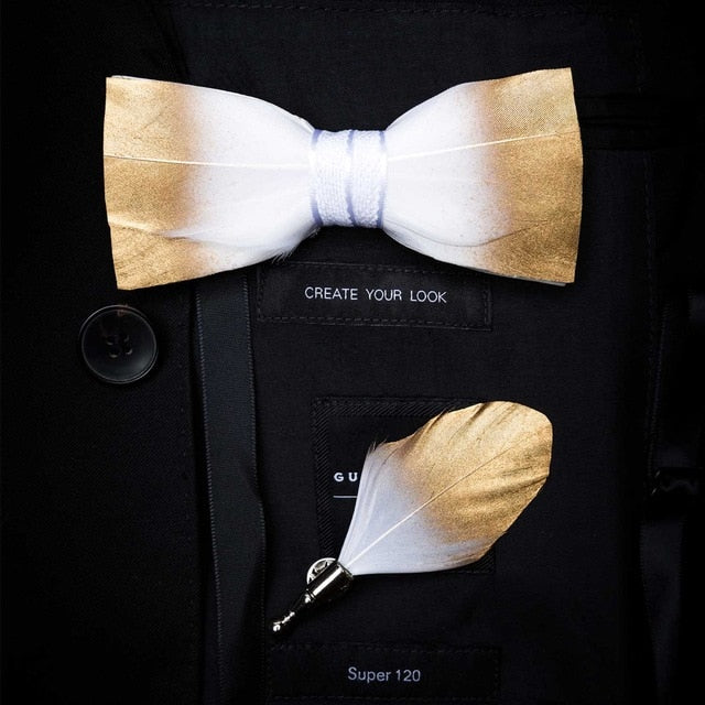 Natural Bird Feather Bowtie Gift Set