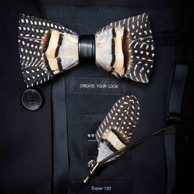 Natural Bird Feather Bowtie Gift Set