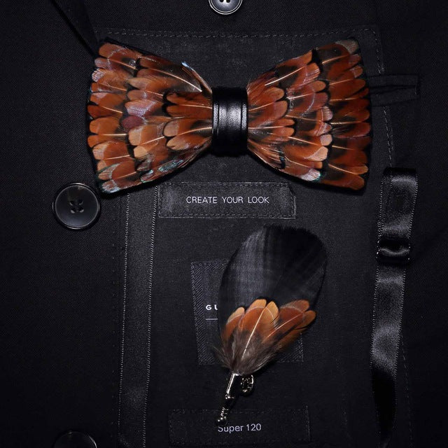 Natural Bird Feather Bowtie Gift Set