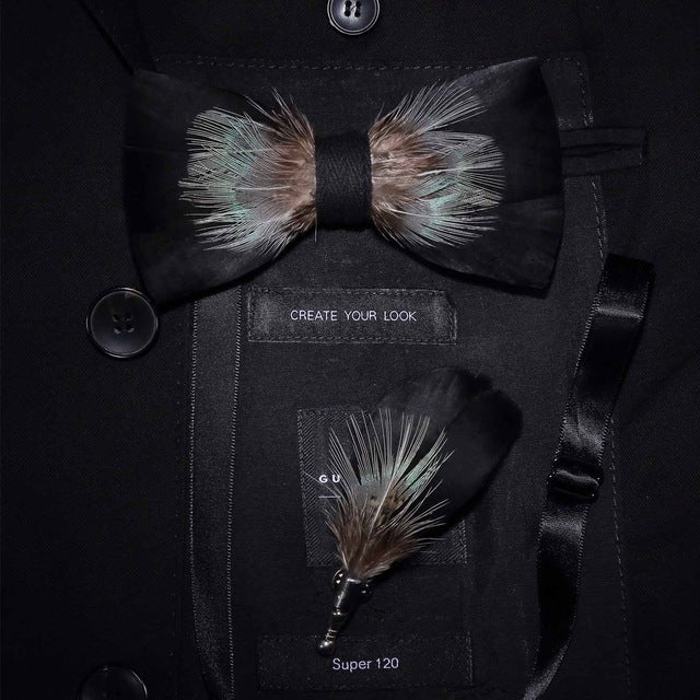 Natural Bird Feather Bowtie Gift Set