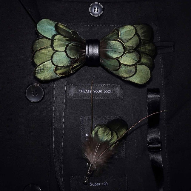 Natural Bird Feather Bowtie Gift Set