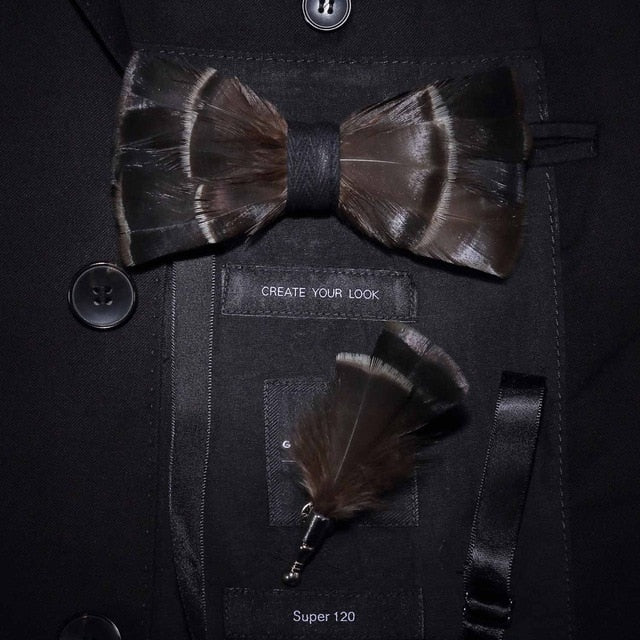 Natural Bird Feather Bowtie Gift Set