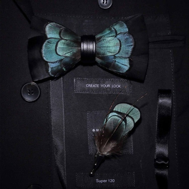 Natural Bird Feather Bowtie Gift Set