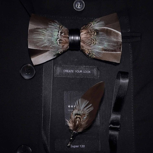 Natural Bird Feather Bowtie Gift Set