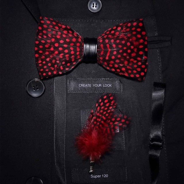 Natural Bird Feather Bowtie Gift Set