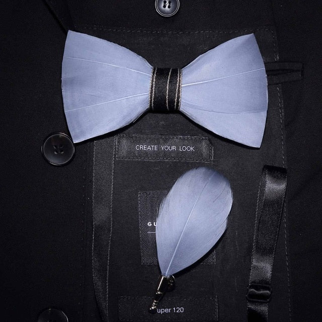 Natural Bird Feather Bowtie Gift Set