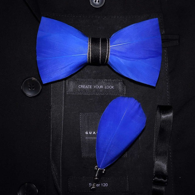 Natural Bird Feather Bowtie Gift Set