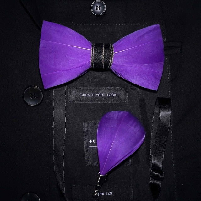 Natural Bird Feather Bowtie Gift Set
